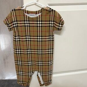 Burberry Kids Beige and Red Plaid Bodysuit